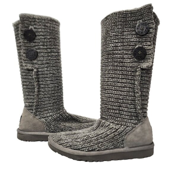 UGG Australia Boots Womens 5 Classic Cardy Tall Winter Boots 5819 Grey Fabric - Picture 1 of 13